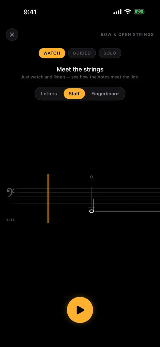 A Soloist Cello lesson, Meet the strings, engraved in bass clef
