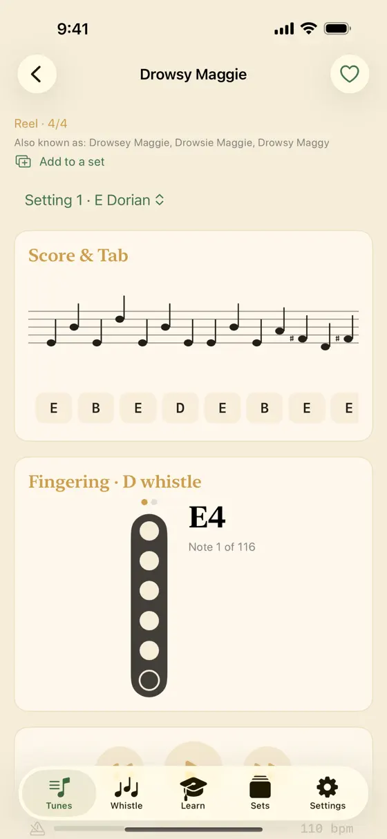 The Session Whistle tune page for Drowsy Maggie with score, tab, and D-whistle fingering